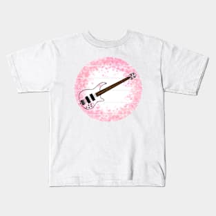 Floral Bass Guitar Japanese Cherry Blossom Bassist Musician Kids T-Shirt